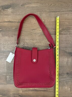 Women's Red Shoulder Bag with Braided Trim